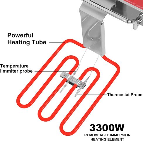 مقلاة كهربائية عميقة من كروسون التجارية ETL سعة 15 رطل 240 فولت مع سلة آمنة لغسالة الأطباق الصلبة لا تحتاج إلى تجميع، وساق وغطاء قابلان للتعديل للاستخدام في المطاعم، 3300 وات باستخدام مقلاة عميقة من الفولاذ المقاوم للصدأ NEMA 6-15P PLUG in Kuwait