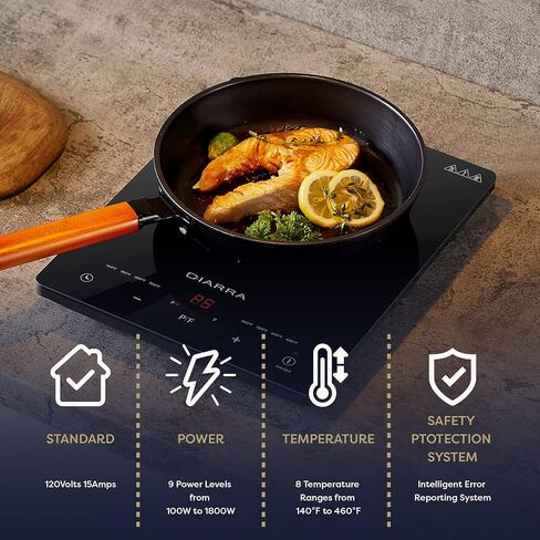 CIARRA CATIH1 1800W Portable Induction Cooktop, Ultra Slim Single Electric Countertop Burner with Sensor Touch and Digital timer ETL Approved in Kuwait