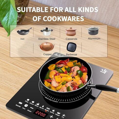Portable Induction Cooktop, Countertop Burner with Multi-Function, 2200w Electric Stove with Easy Clean Glass, 8 Modes Sensor Touch Cooker in Kuwait
