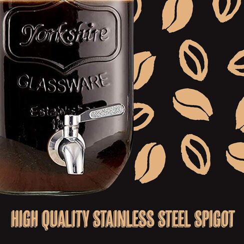 ماكينة تحضير القهوة الباردة الفاخرة سعة 1 جالون - موزع زجاجي قوي سعة 4 كوارت مع موزع حنفية معدنية وفلتر معدني وغطاء معدني محكم الغلق - للتخمير البارد بكميات كبيرة كيتشن تولز in Kuwait