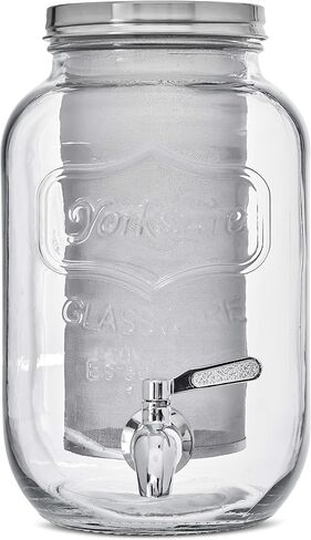 ماكينة تحضير القهوة الباردة الفاخرة سعة 1 جالون - موزع زجاجي قوي سعة 4 كوارت مع موزع حنفية معدنية وفلتر معدني وغطاء معدني محكم الغلق - للتخمير البارد بكميات كبيرة كيتشن تولز in Kuwait