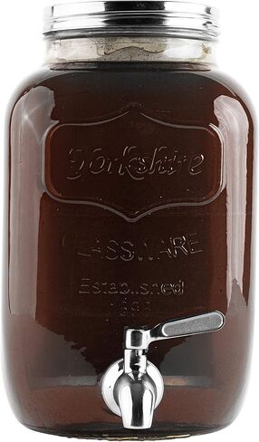 ماكينة تحضير القهوة الباردة الفاخرة سعة 1 جالون - موزع زجاجي قوي سعة 4 كوارت مع موزع حنفية معدنية وفلتر معدني وغطاء معدني محكم الغلق - للتخمير البارد بكميات كبيرة كيتشن تولز in Kuwait