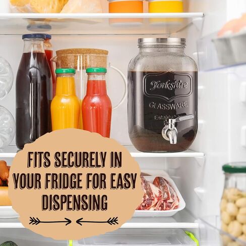 ماكينة تحضير القهوة الباردة الفاخرة سعة 1 جالون - موزع زجاجي قوي سعة 4 كوارت مع موزع حنفية معدنية وفلتر معدني وغطاء معدني محكم الغلق - للتخمير البارد بكميات كبيرة كيتشن تولز in Kuwait