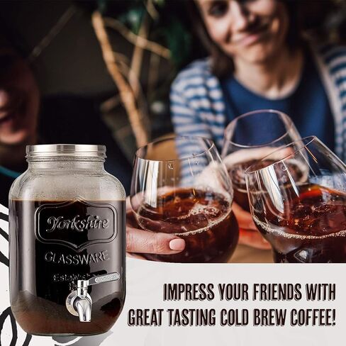 ماكينة تحضير القهوة الباردة الفاخرة سعة 1 جالون - موزع زجاجي قوي سعة 4 كوارت مع موزع حنفية معدنية وفلتر معدني وغطاء معدني محكم الغلق - للتخمير البارد بكميات كبيرة كيتشن تولز in Kuwait