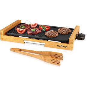 NutriChef Non-stick Plate, Removable Grill & Griddle Plate, Smokeless Electric Bamboo Grill, BBQ Grill with Temperature Control, Durable Quality, Ideal for Indoor BBQ in Kuwait