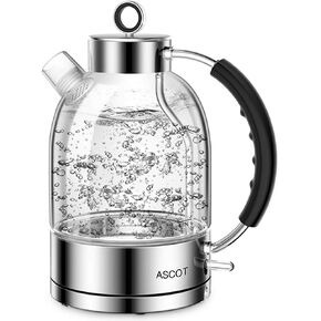 ASCOT Electric Kettle, Glass Electric Tea Kettle Gifts for Men/Women/Family 1.5L 1500W Borosilicate Glass Tea Heater, with Auto Shut-Off and Boil-Dry Protection (Silver) in Kuwait