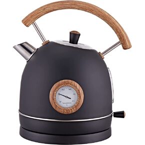 Electric Kettle, Talafa 1.7L / 1500W Electric Tea Kettles for Boiling Water, Stainless Steel Hot Water Boiler with Thermometer, Auto Shut-off & Boil-Dry Protection, Anti-scald Wood Handle, Black