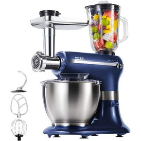 Aifeel Stand Mixer, 6 in 1 Multifunctional Electric Kitchen Mixer 800W 5 Speed with 1.5L juice cup,6.5 QT Bowl, Dough Hook, Whisk, Beater,Meat Grinder, Blender, Sausage Kit (blue) in Saudi Arabia