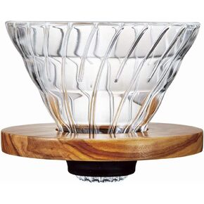 Hario V60 Glass Coffee Dripper, Size 02, Olive Wood