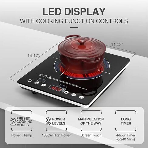 VBGK Electric Ceramic Cooktop, Electric Stove Top with Touch Control, 9 Power Levels, Kids Lock & Timer, Hot Surface Indicator, Overheat Protection,110V induction cooktop in Saudi Arabia