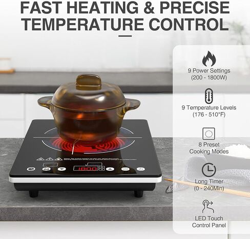 VBGK Electric Ceramic Cooktop, Electric Stove Top with Touch Control, 9 Power Levels, Kids Lock & Timer, Hot Surface Indicator, Overheat Protection,110V induction cooktop in Saudi Arabia