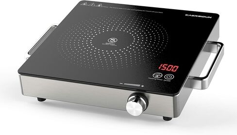 موقد كهربائي فردي بقدرة 1500 وات، موقد محمول للطهي مع درجة حرارة قابلة للتعديل ومقابض تبقى باردة، من الفولاذ المقاوم للصدأ سهل التنظيف، وأقدام مطاطية غير قابلة للانزلاق، متوافقة مع جميع أواني الطبخ in Kuwait