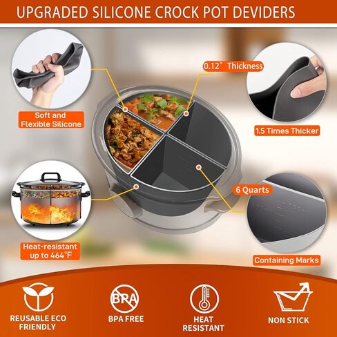 4 قطع من بطانات وعاء الفخار السيليكون 6QT بطانات طباخ بطيء جيوب فخارية قابلة لإعادة الاستخدام متوافقة مع بطانة وعاء الفخار البيضاوي أو المستدير، مقسم وعاء الفخار، إدراج 4 شبكات، أكياس فواصل وعاء الفخار، وعاء الحساء، حصيرة الطبخ in Kuwait