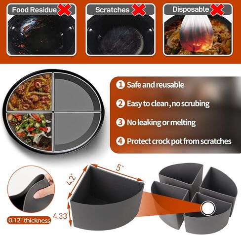 4 قطع من بطانات وعاء الفخار السيليكون 6QT بطانات طباخ بطيء جيوب فخارية قابلة لإعادة الاستخدام متوافقة مع بطانة وعاء الفخار البيضاوي أو المستدير، مقسم وعاء الفخار، إدراج 4 شبكات، أكياس فواصل وعاء الفخار، وعاء الحساء، حصيرة الطبخ in Kuwait