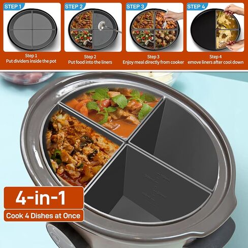 4 قطع من بطانات وعاء الفخار السيليكون 6QT بطانات طباخ بطيء جيوب فخارية قابلة لإعادة الاستخدام متوافقة مع بطانة وعاء الفخار البيضاوي أو المستدير، مقسم وعاء الفخار، إدراج 4 شبكات، أكياس فواصل وعاء الفخار، وعاء الحساء، حصيرة الطبخ in Kuwait