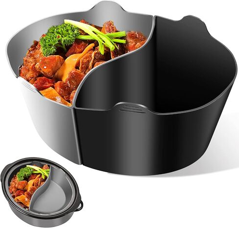 بطانة مقسمة للطباخ البطيء من Hapoyxm تناسب وعاء الفخار 6 QT، بطانات طهي بطيئة من السيليكون، قابلة لإعادة الاستخدام/خالية من البيسفينول A/مانعة للتسرب/بطانة طبخ آمنة للاستخدام في غسالة الأطباق لطباخ بطيء سعة 6 لتر (أسود + رمادي) in Saudi Arabia