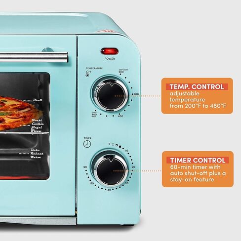 Elite Gourmet Americana 2 Slice, 9.5" Griddle with Glass Lid 3-in-1 Breakfast Center Station, 4-Cup Coffeemaker, Toaster Oven with 15-Min Timer, Heat Selector Mode, Blue, (EBK8810BL) in Saudi Arabia