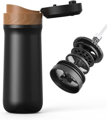 Portable French Press Car-Go Coffee Maker Vacuum Insulated Travel Coffee Mug Cup, Hot/Cold Brew Coffee Press With Unique Filter Stainless Steel Tea Maker Coffee Pot Outdoor Camping Bottle, 320ml/11oz in Kuwait