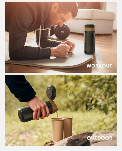 Portable French Press Car-Go Coffee Maker Vacuum Insulated Travel Coffee Mug Cup, Hot/Cold Brew Coffee Press With Unique Filter Stainless Steel Tea Maker Coffee Pot Outdoor Camping Bottle, 320ml/11oz in Kuwait