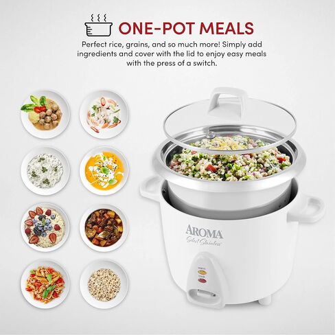 Aroma Housewares Select جهاز طبخ الأرز المقاوم للصدأ وسخانه مع وعاء داخلي غير مطلي، 6 أكواب (مطبوخ)/ 1.2Qt، ARC-753SGR، أحمر in Kuwait