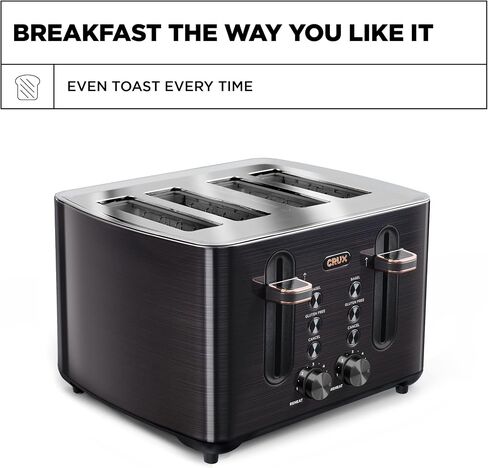 Crux 4-Slice Toaster with Extra Wide Slots & 6 Setting Shade Control, Black Stainless Steel in Saudi Arabia