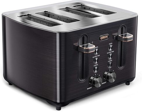 Crux 4-Slice Toaster with Extra Wide Slots & 6 Setting Shade Control, Black Stainless Steel in Saudi Arabia