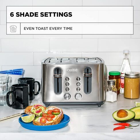 Crux 4-Slice Toaster with Extra Wide Slots & 6 Setting Shade Control, Black Stainless Steel in Saudi Arabia