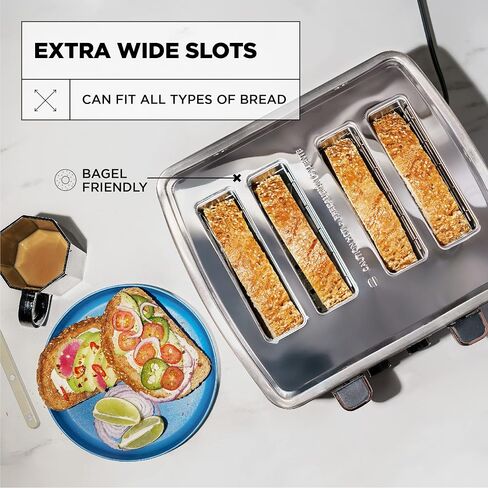 Crux 4-Slice Toaster with Extra Wide Slots & 6 Setting Shade Control, Black Stainless Steel in Saudi Arabia