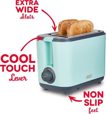 Dash 2 Slice, Extra Wide Slot Easy Toaster with Cool Touch + Defrost Feature, for Bagels, Specialty Breads & other Baked Goods - Aqua in Saudi Arabia