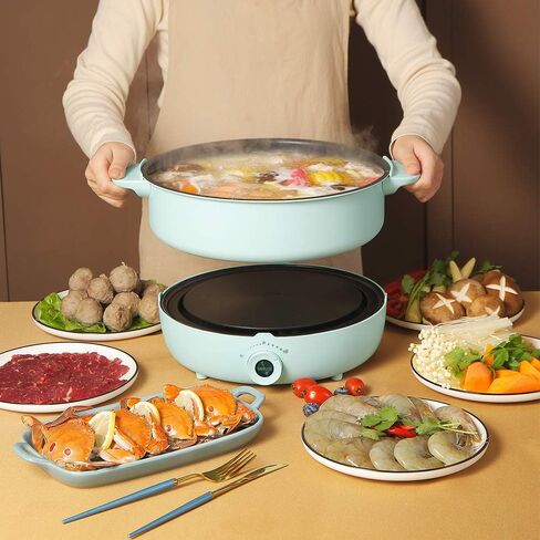 وعاء ساخن كهربائي مع موقد، وعاء ساخن كهربائي شابو شابو، 5.3QT، مقلاة كهربائية متعددة غير لاصقة، موقد مطبخ محمول مع وعاء ساخن شابو للطهي المنزلي، حفلة عائلية in Kuwait
