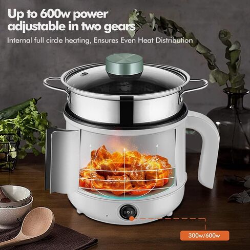MINTER Mini Electric Hot Pot with Steam Rack, 1.7L Rapid Noodle Cooker, Mini Hot Pot, Egg Cooker, Non-Stick Casserole, 110V 600W - in Saudi Arabia