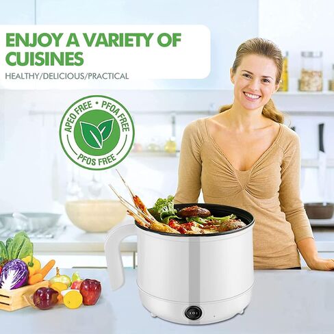 MINTER Mini Electric Hot Pot with Steam Rack, 1.7L Rapid Noodle Cooker, Mini Hot Pot, Egg Cooker, Non-Stick Casserole, 110V 600W - in Saudi Arabia