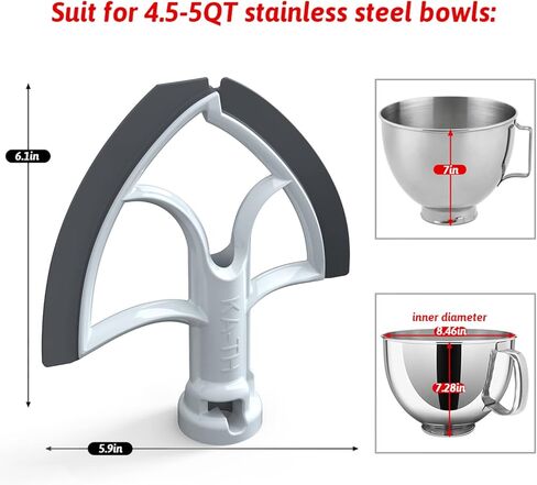 مضرب فليكس إيدج لملحق خلاط مساعد المطبخ، ملحقات مساعدة المطبخ للخلاط، يناسب أوعية الخلاط ذات الرأس المائل لأوعية سعة 4.5-5 كوارت، مضرب بحواف سيليكون مرنة (رمادي داكن) in Kuwait