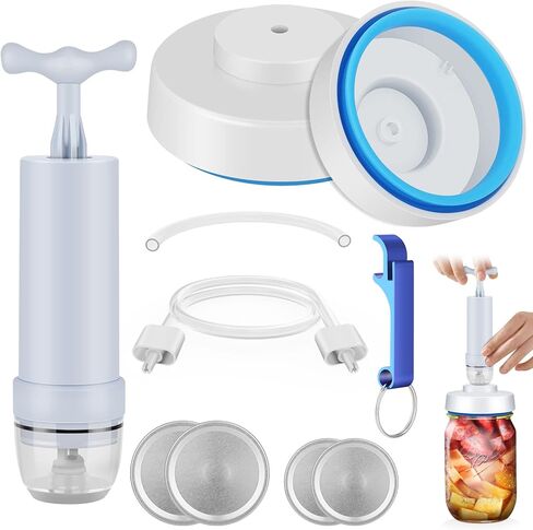 اداة غلق برطمانات فودسيفر بتفريغ الهواء، اداة غلق برطمانات ماسون وخرطوم ملحق مع مضخة تفريغ يدوية محمولة وفتاحة علب، مجموعة ختم بتفريغ الهواء للبرطمانات العادية والعريضة من نوع ماسون in Kuwait