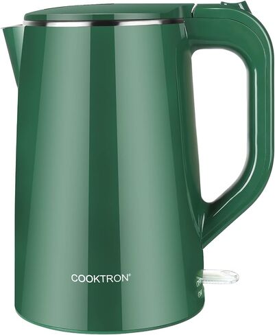COOKTRON 1.7L Electric Kettle Quiet, Double Wall Hot Water Boiler BPA-Free, Quiet Boil and Cool Touch Tea Kettle, Cordless with Auto Shut-Off & Boil Dry Protection, 1500W Fast Boiling, Green in Kuwait
