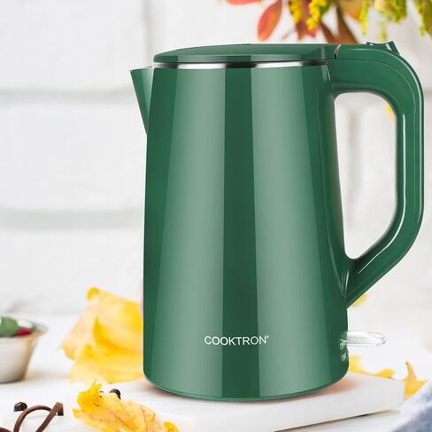 COOKTRON 1.7L Electric Kettle Quiet, Double Wall Hot Water Boiler BPA-Free, Quiet Boil and Cool Touch Tea Kettle, Cordless with Auto Shut-Off & Boil Dry Protection, 1500W Fast Boiling, Green in Kuwait