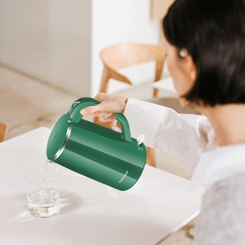 COOKTRON 1.7L Electric Kettle Quiet, Double Wall Hot Water Boiler BPA-Free, Quiet Boil and Cool Touch Tea Kettle, Cordless with Auto Shut-Off & Boil Dry Protection, 1500W Fast Boiling, Green in Kuwait
