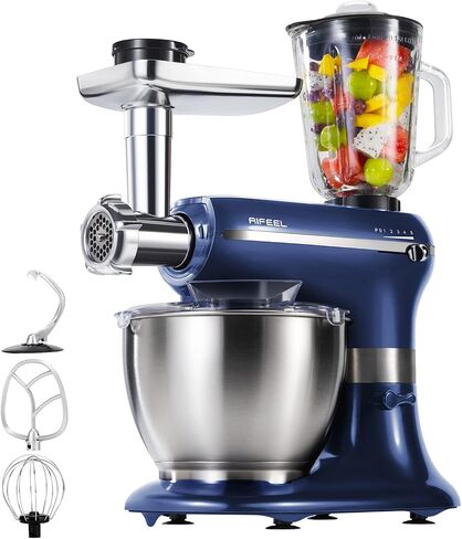 Aifeel Stand Mixer, 6 in 1 Multifunctional Electric Kitchen Mixer 800W 5 Speed with 1.5L juice cup,6.5 QT Bowl, Dough Hook, Whisk, Beater,Meat Grinder, Blender, Sausage Kit (blue) in Saudi Arabia