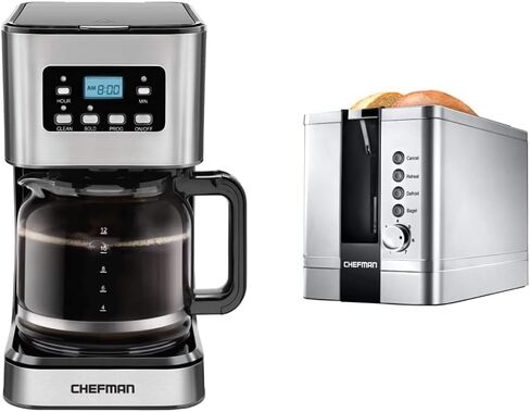 Chefman 12-Cup Programmable Coffee Maker, Electric Brewer, Auto Shut Off, LCD Display With Auto-Brew Function, Anti-Drip Pot, Reusable Filter for Fresh Grounds, Round Stainless Steel, Glass Carafe in Saudi Arabia