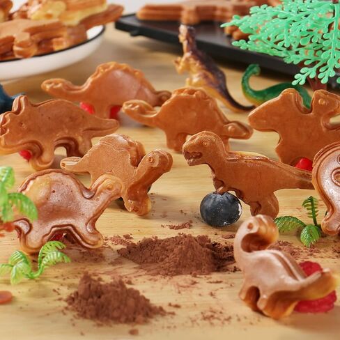 Mini Waffle Maker Dinosaur Waffle Iron for Kids 7 Unique Dino Waffle in Minutes, Electric Nonstick Waffle Pancakes Maker with Removable Plates Breakfast Maker Machine, Fun Gift for Kids Family in Saudi Arabia