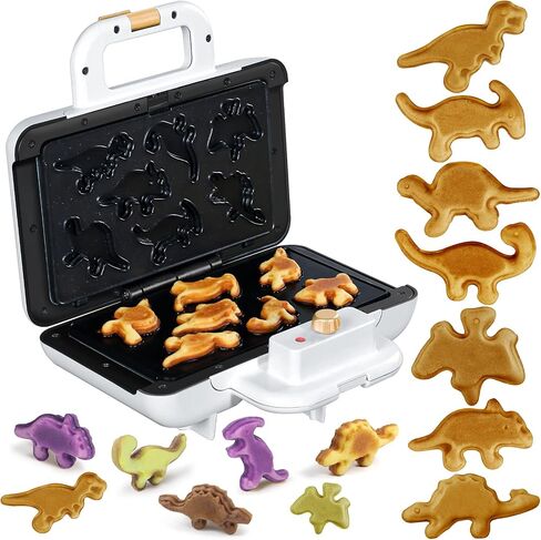 Mini Waffle Maker Dinosaur Waffle Iron for Kids 7 Unique Dino Waffle in Minutes, Electric Nonstick Waffle Pancakes Maker with Removable Plates Breakfast Maker Machine, Fun Gift for Kids Family in Saudi Arabia