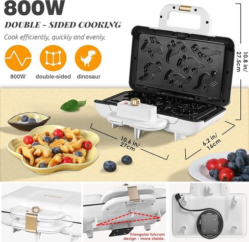 Mini Waffle Maker Dinosaur Waffle Iron for Kids 7 Unique Dino Waffle in Minutes, Electric Nonstick Waffle Pancakes Maker with Removable Plates Breakfast Maker Machine, Fun Gift for Kids Family in Saudi Arabia