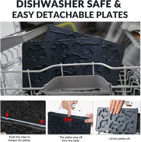 Mini Waffle Maker Dinosaur Waffle Iron for Kids 7 Unique Dino Waffle in Minutes, Electric Nonstick Waffle Pancakes Maker with Removable Plates Breakfast Maker Machine, Fun Gift for Kids Family in Saudi Arabia