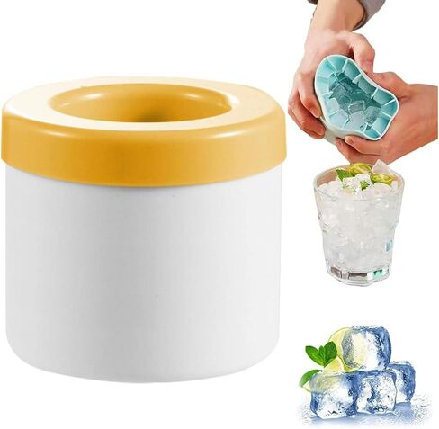 Ice Cubes Mold Ice Trays Maker, Cylinder 3D Silicone Ice Lattice Molding Ice Maker Decompress Ice Lattice Easy Release Ice Lattice Bucket with Lid for Freezer Cocktail Coffee Whiskey Juice in Kuwait