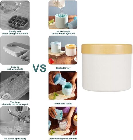 Ice Cubes Mold Ice Trays Maker, Cylinder 3D Silicone Ice Lattice Molding Ice Maker Decompress Ice Lattice Easy Release Ice Lattice Bucket with Lid for Freezer Cocktail Coffee Whiskey Juice in Kuwait