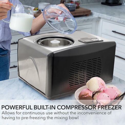 Whynter Ice Cream Maker Machine Automatic 1.28 Qt Upright with Built-in Compressor, LCD Digital Display & Timer, No Pre-Freezing, ICM-128WS, Black/Pink in Saudi Arabia