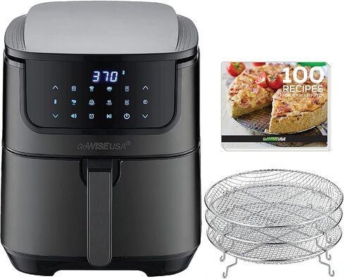 GoWISE USA 7-Quart Air Fryer & Dehydrator Max Steel XL- with Touchscreen Display with Stackable Dehydrating Racks with Preheat & Mute Functions + 100 Recipes (Stainless Steel) in Kuwait