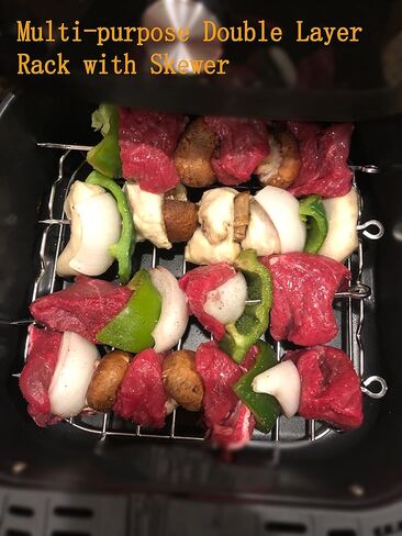 8 inch Square Air Fryer Accessories for Instant Vortex Air Fryer,COSORI,Philips AirFryers,Set of 4,Multi-purpose Double Layer Rack with Skewer,Nonstick Pizza Pan,Silicone Mat in Saudi Arabia