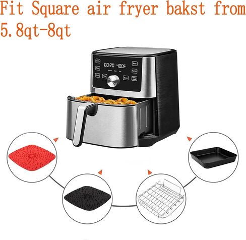 8 inch Square Air Fryer Accessories for Instant Vortex Air Fryer,COSORI,Philips AirFryers,Set of 4,Multi-purpose Double Layer Rack with Skewer,Nonstick Pizza Pan,Silicone Mat in Saudi Arabia