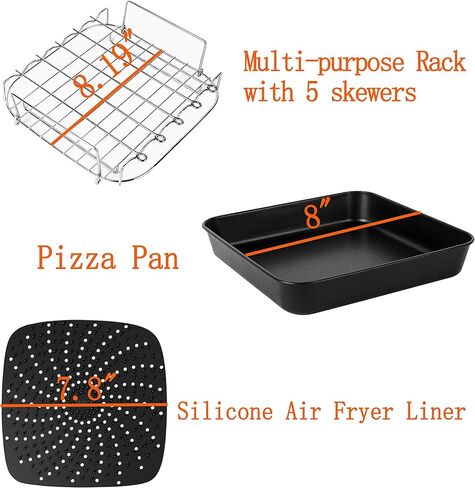 8 inch Square Air Fryer Accessories for Instant Vortex Air Fryer,COSORI,Philips AirFryers,Set of 4,Multi-purpose Double Layer Rack with Skewer,Nonstick Pizza Pan,Silicone Mat in Saudi Arabia